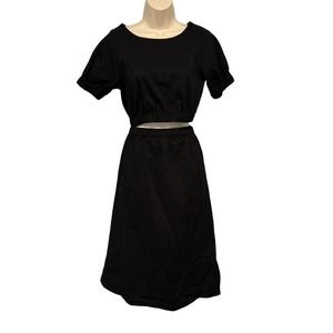 Line and Dot Black Midi Dress Two Piece Attached‎ on Side Small Pre-owned